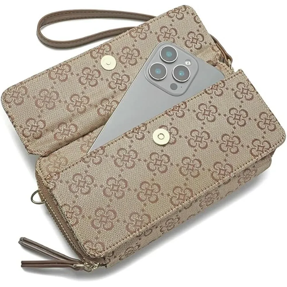 Women Jacquard Khaki Imported Faux Leather Crossbody With Phone Pocket Bags - Picture 3 of 4
